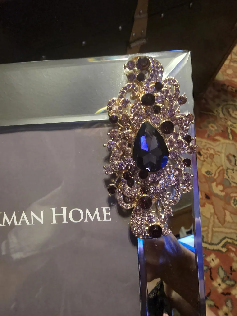 Mirrored Photo Frame with Purple Jeweled Accent